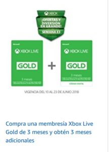 Amazon Oferta 3 Meses Xbox Live Gold