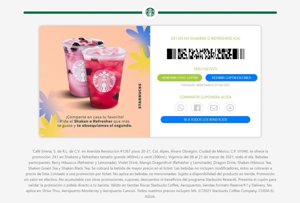 Starbucks Oferta Shakens o Refreshers